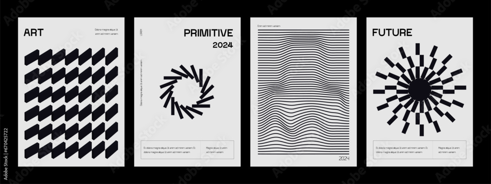Posters with silhouette minimalistic basic figures, extraordinary graphic assets of geometrical shapes swiss style, Modern minimal monochrome print brutalist. - obrazy, fototapety, plakaty 