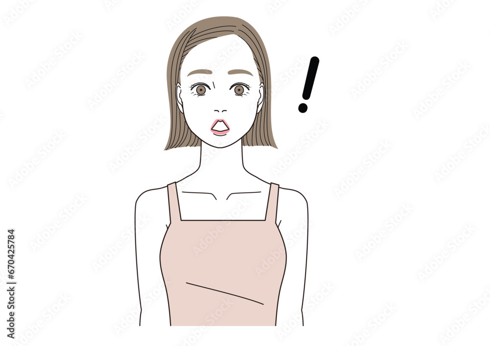 目を見開いて驚いている表情の女性