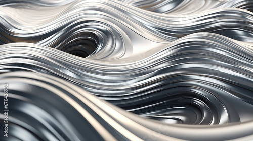 metal liquid wave flow background, abstract fluid satin metallic texture chrome black and white wallpaper, 3d rendered smooth transition shiny aluminum seamless