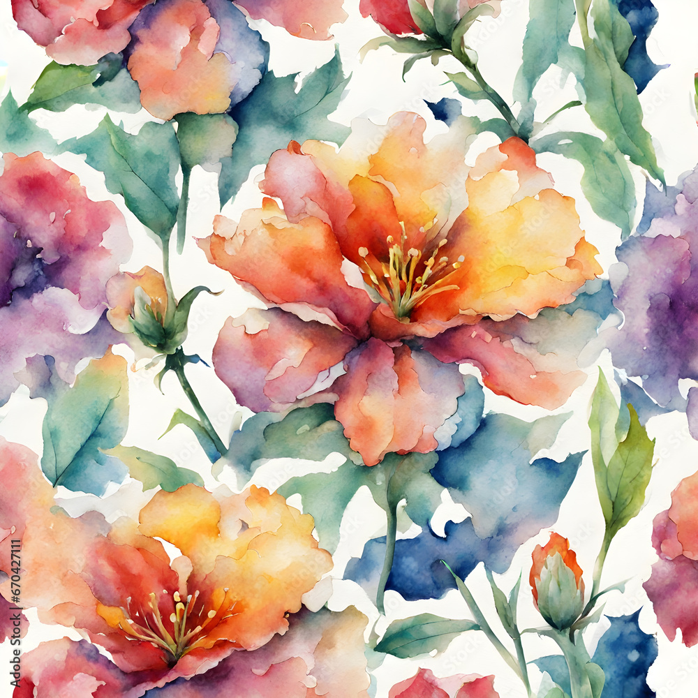 Watercolor flowers, bright colors, seamless pattern03