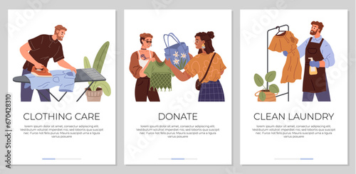 Clothing care. Vector illustration. Reusable clothing items are eco-friendly alternative Caring for your clothes extends their lifespan Good hygiene starts with clean clothing care