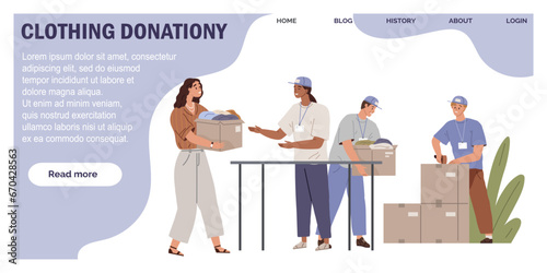Clothes donation. Vector illustration. Donating clothes is practical way to help refugees and those displaced Clothes donations offer social support to vulnerable communities The clothes donation