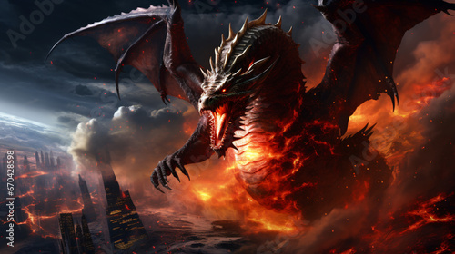 Mad dragon destroying the world