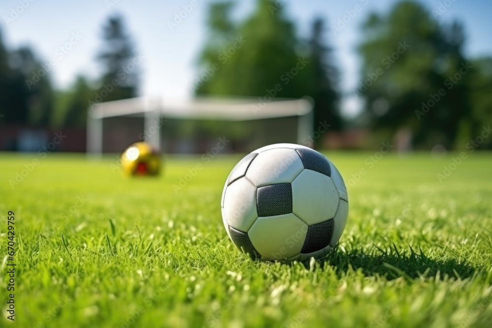 Fototapeta premium sports equipment ball, racket on a grass field