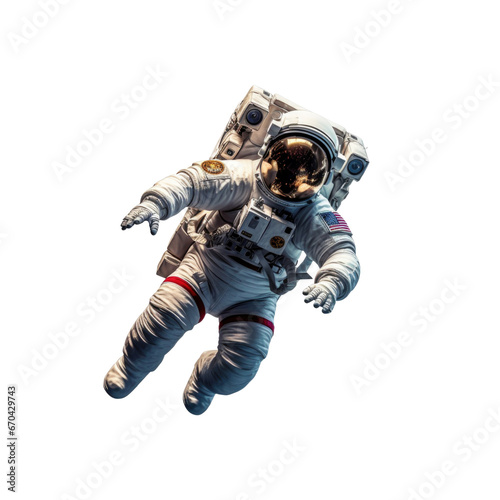 Astronaut isolated on transparent background. Spaceman flight. 