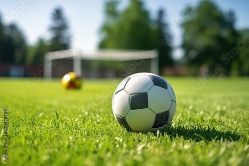 sports equipment ball, racket on a grass field