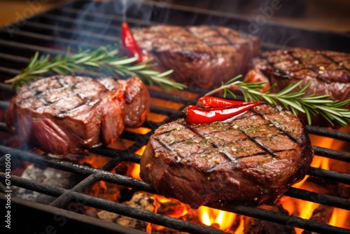 sizzling steaks on a hot bbq grill