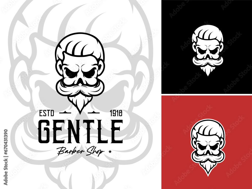 Gentleman Mustache with Stylish Haircut for Hipster Barber Barbershop Hairstyle Vintage Retro Logo design