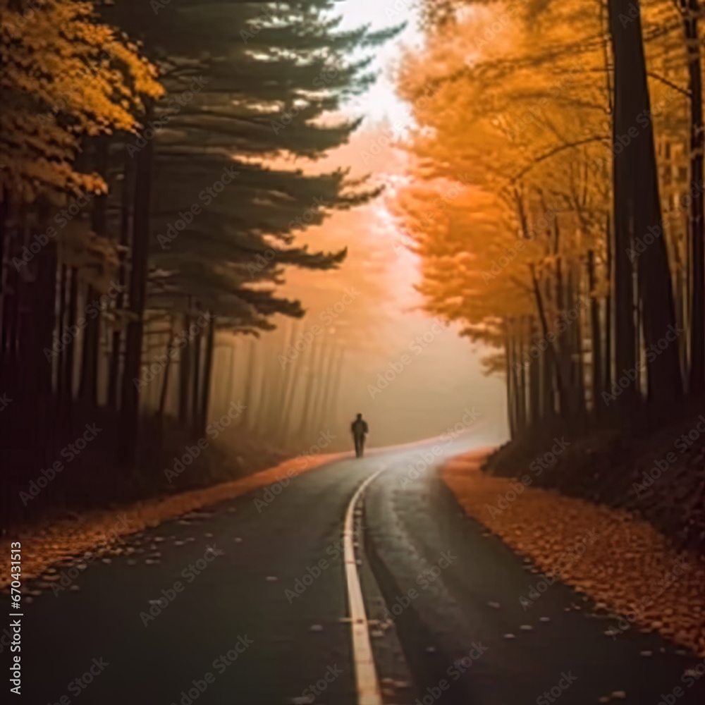 sunset on the road, generative ai