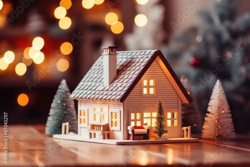 little cozy wooden house model christmas design