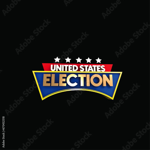 Vote 2024 in USA, banner design. American patriotic background election day. Usa debate of president voting.  Political election campaign. 3d blue red white logo isolated on black.