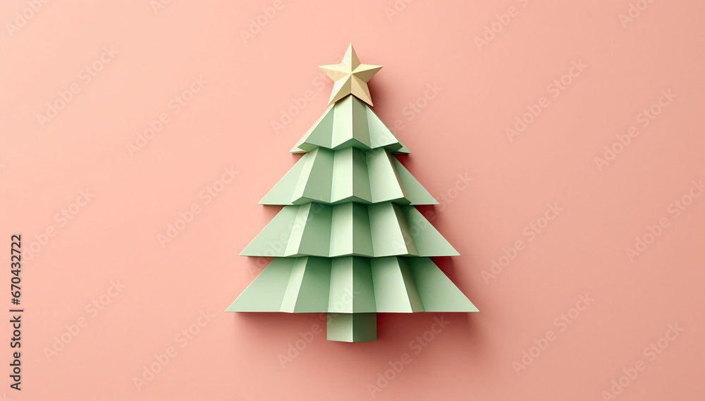 Christmas Tree Mockup Closeup isolated. Pink background. Christmas Eve top view flat lay. Winter traditional holidays. Merry Christmas Happy New Year concept blank template copy space.