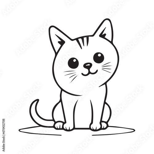 Cute white happy cat smiling, vector illustration