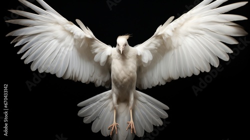 A dynamic capture of a white bird flapping its wings, each feather detailed in crisp clarity.