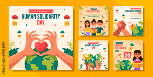 Human Solidarity Day Social Media Post Flat Cartoon Hand Drawn Templates Background Illustration