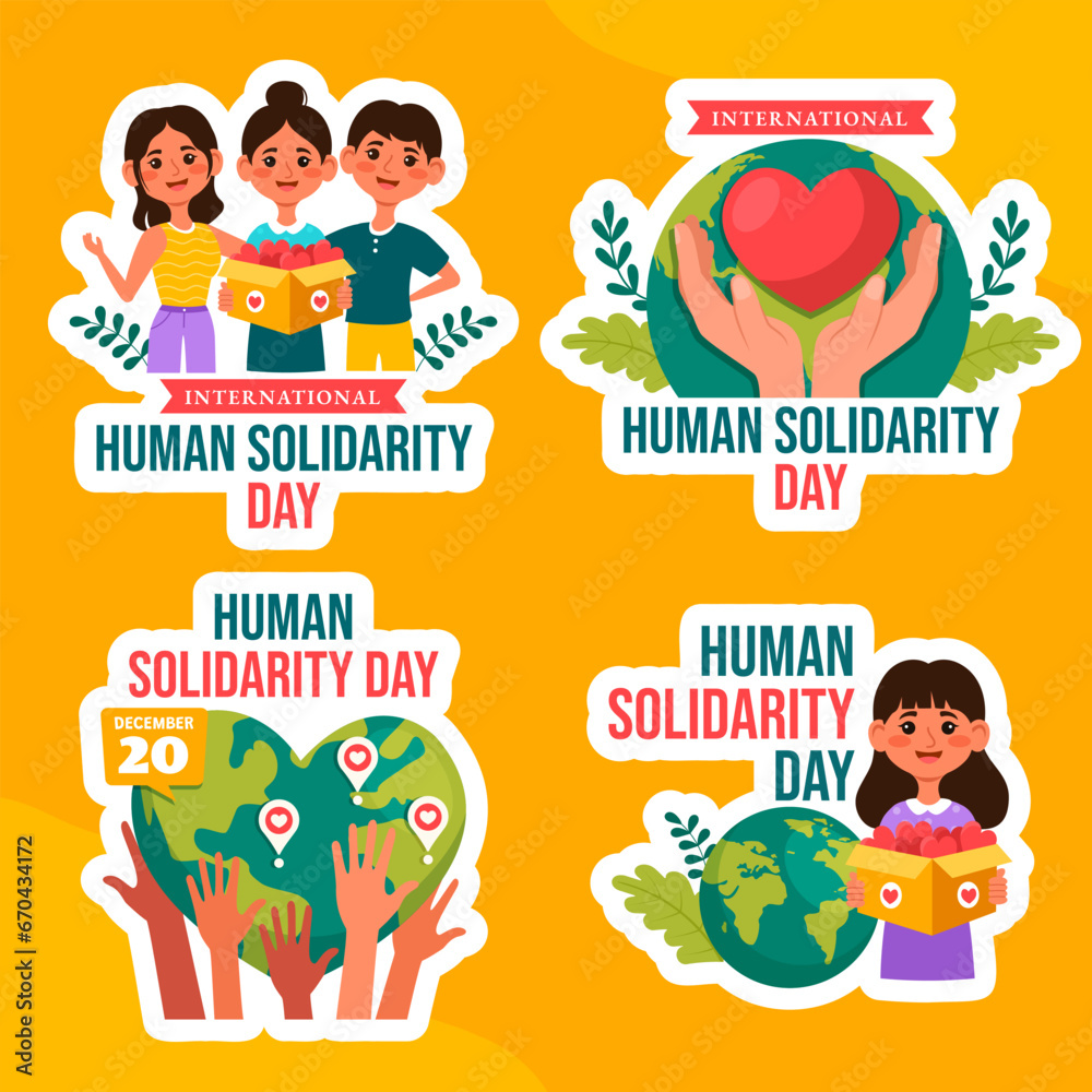 Human Solidarity Day Label Flat Cartoon Hand Drawn Templates Background Illustration