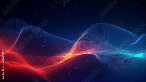 Wave of dots and weave lines. Abstract background. Network connection structure.