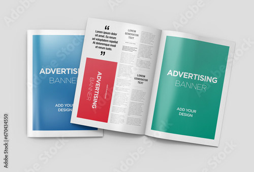 Newspaper Advertising Magazine Brochure Mockup 3D Rendering White Background