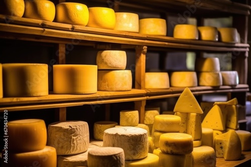 image showing several kinds of cheese in uv-protected cellar