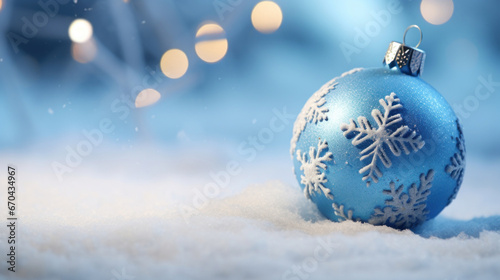 Blue Christmas ornament on a snow
