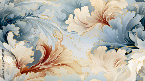 Art Nouveau seamless wallpaper with organic motifs in gentle colors photo