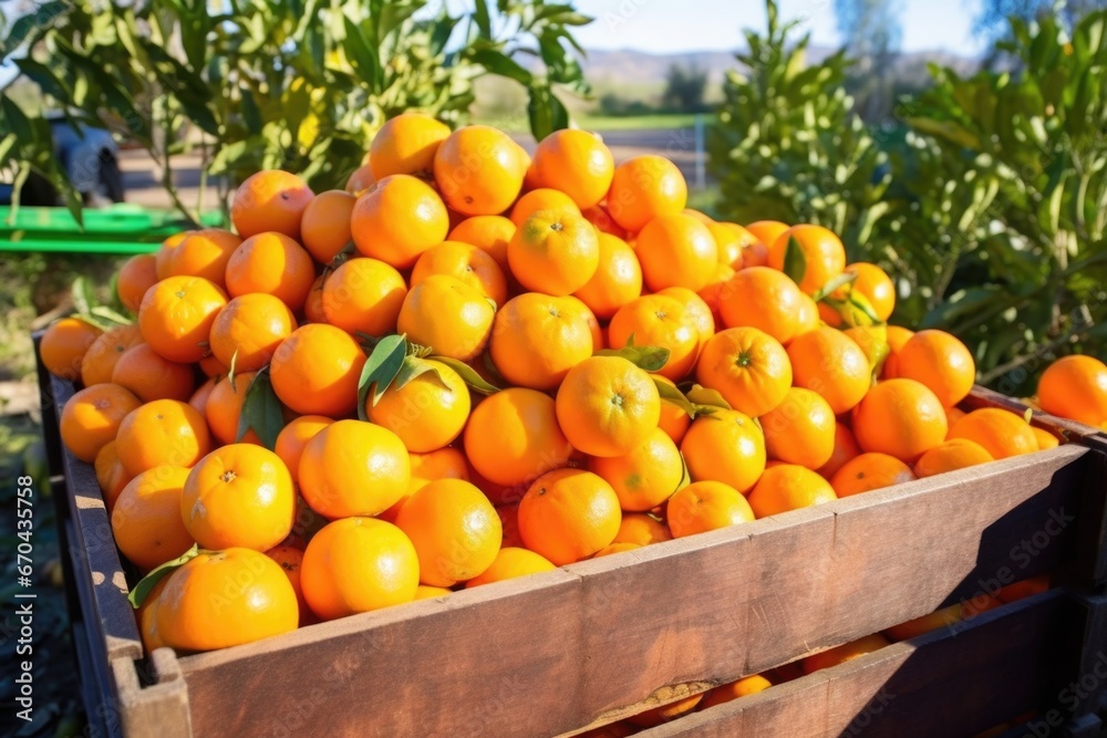 pile of harvested mandarins ready for shipment
