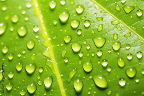 close-up view of a citrus leaf with dew drops