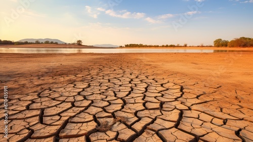 Dry lake with cracked earth, global warming, climate change concept
