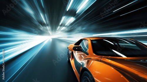 car on the road with motion blur background. 3d illustration.