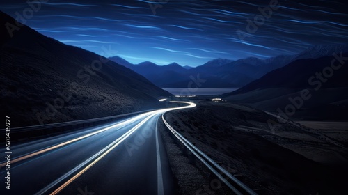 lights of cars on a mountain road at night. 3d rendering