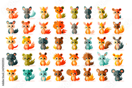Colorful set of little cartoon animals characters clipart bundle. Baby animals icons set isolated on white background. Cartoon character design. Color vector illustration of wild animal world. © pixeness