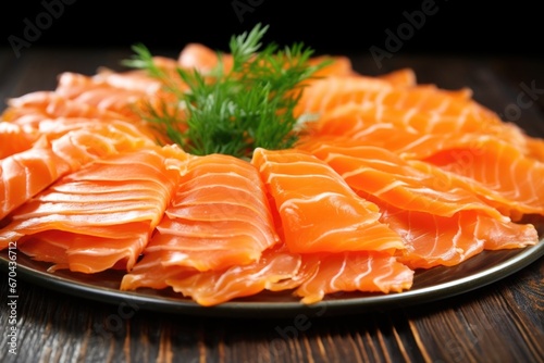 transparent thin slices of cold smoked salmon