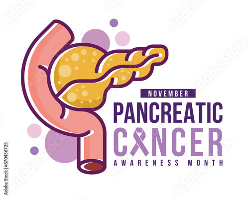 November, Pancreatic Cancer Awareness Month - text and big pancreatic symbol vector design