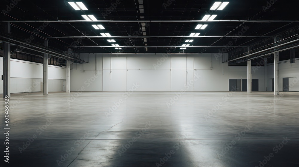 Empty warehouse interior. 3D Rendering, 3D illustration.