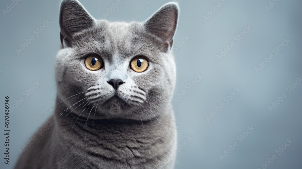 Portrait of a british shorthair cat on gray background