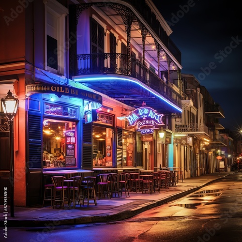illustration of Pubs and bars with neon lights in the French, Generative ai © rajesh
