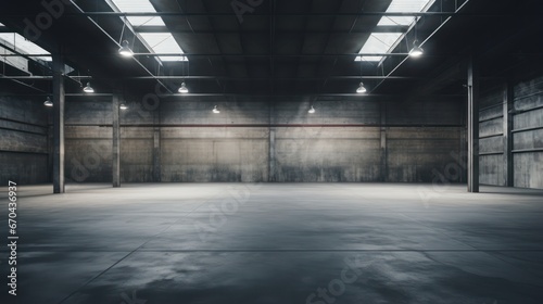 Interior of an empty warehouse. 3d rendering, 3d illustration.