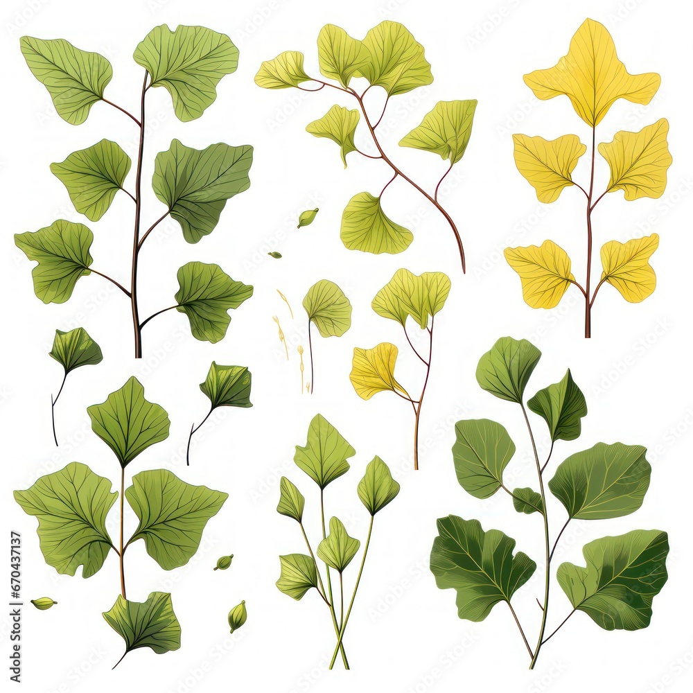 Ginkgo biloba leaves set. illustration of ginkgo leaf.