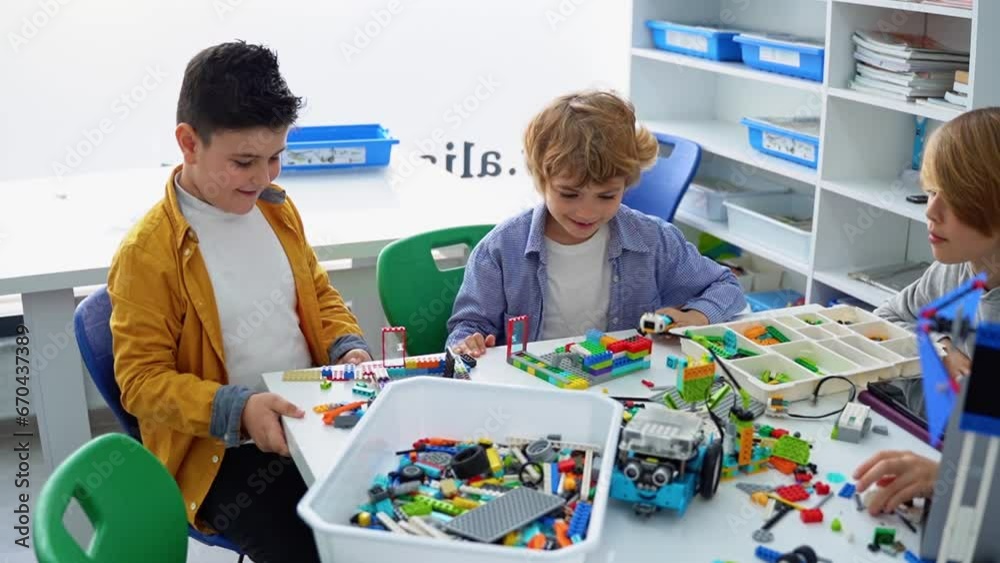 Robotics programming class. Children construct and code Robot. STEM ...