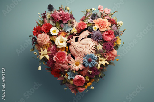 Top view of heart shape made of blooming flowers © mady
