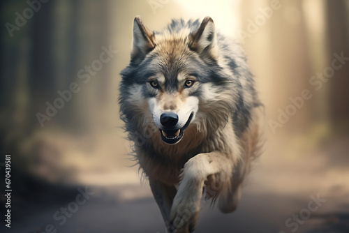 Wolf running at high speed hunting some wild animal. wild wolf  hunting animals