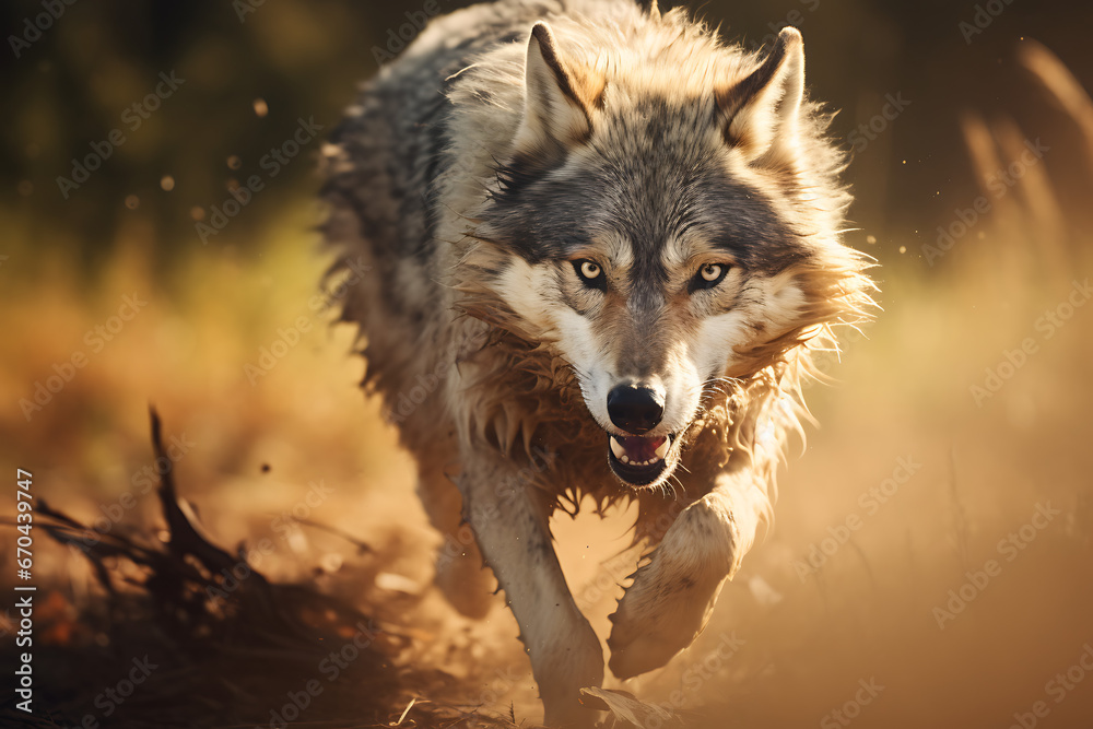 Wolf running at high speed hunting some wild animal.
wild wolf, hunting animals
