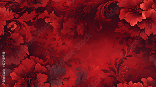Seamless Victorian damask wallpaper in deep red photo