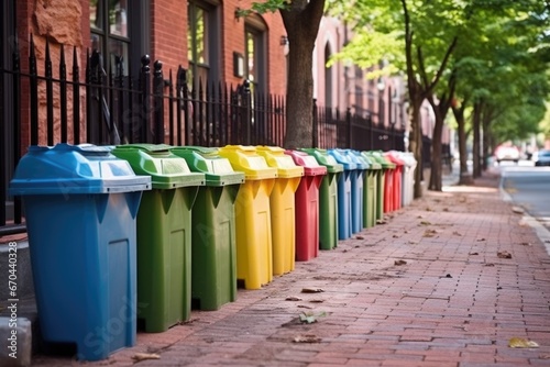 a row of colorful recycling bins lined up on a sidewalk © Alfazet Chronicles