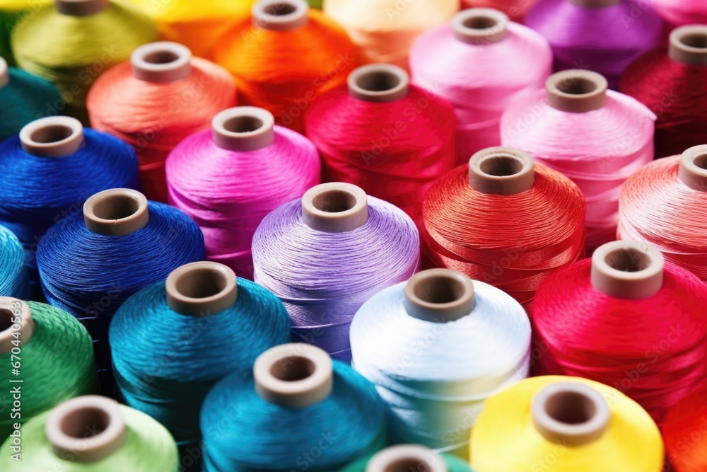close-up look of spools of colorful threads close-up look of spools of colorful threads