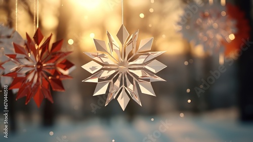 snowflakes on a wooden background.