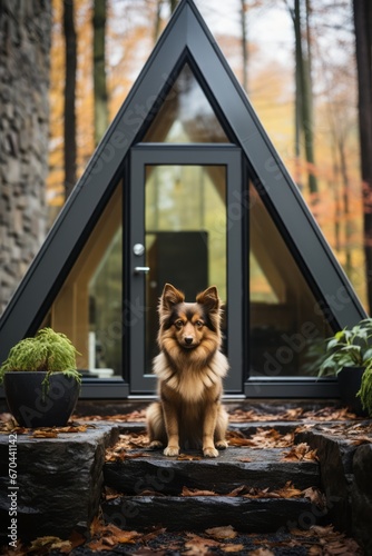 Dog house with a minimalist and Scandinavian design, Generative AI