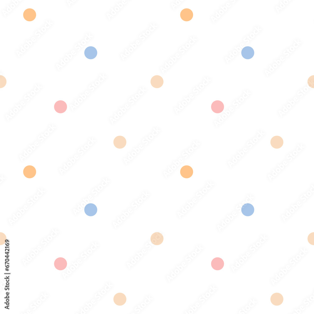 Seamless pattern for kids with pastel dots circles. Simple vector illustration for baby textiles