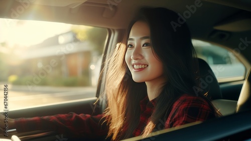 beautiful korean girl sitting in car , generated by AI