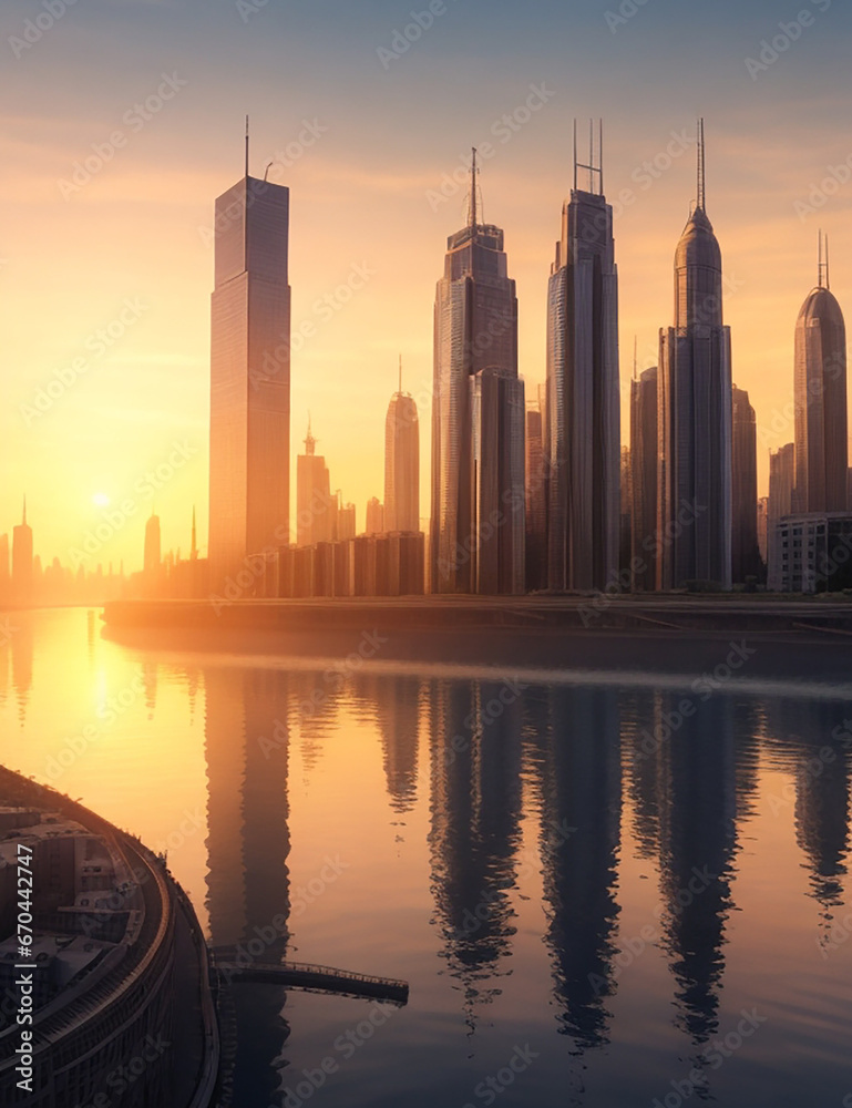 Obraz premium Building City And Sun Rising